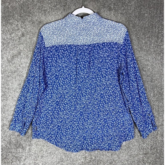 Eddie Bauer Classic Fit Floral Semi Sheer Crinkle Button Up Top Women Size PL - Picture 2 of 11